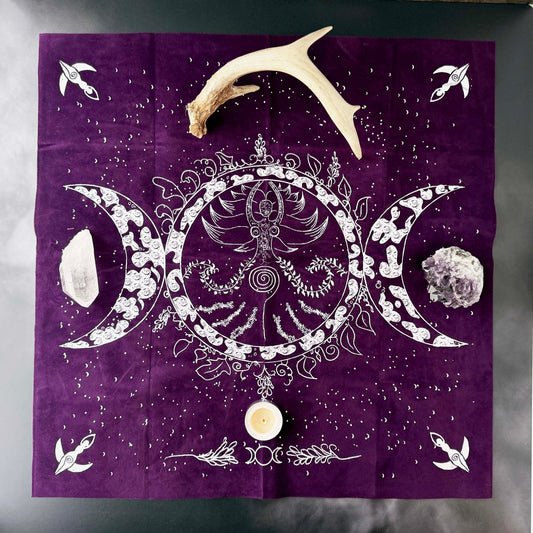 Velvet Altar & Tarot Cloth: Pentacle, Runes, Goddess, Triple Moon - Last Chance