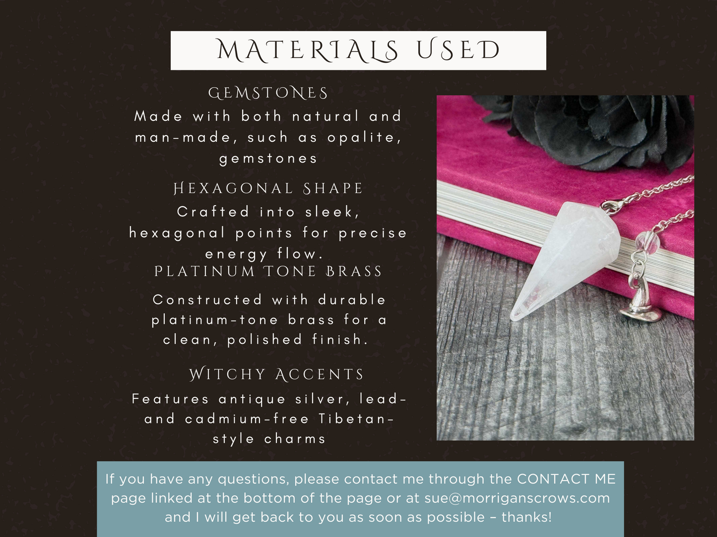 Hexagon Point Pendulum: Natural & Synthetic Mixed Stones with Lobster Claw Clasp
