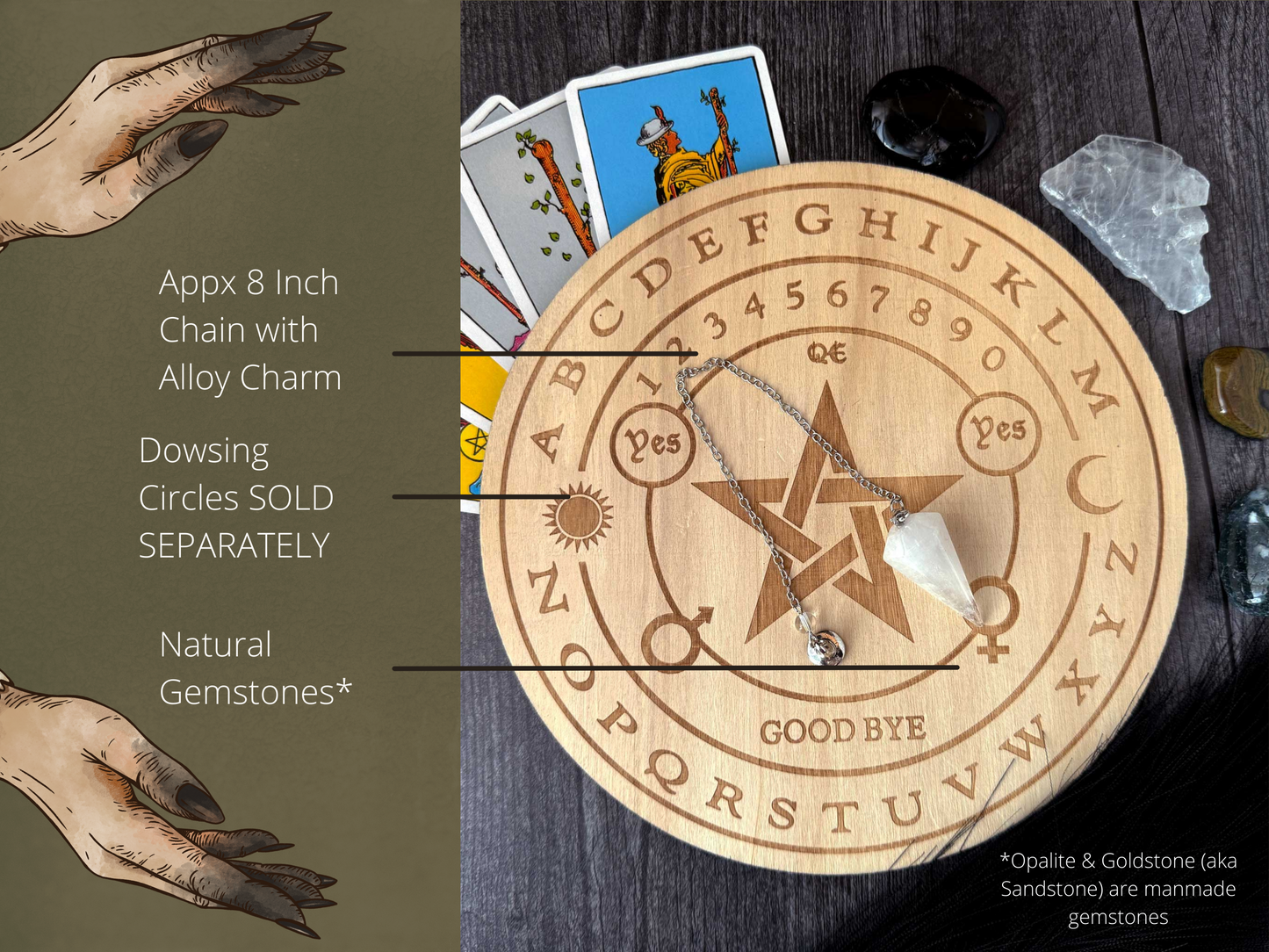 Hexagon Point Pendulum: Natural & Synthetic Mixed Stones with Lobster Claw Clasp