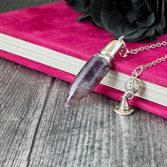 Bullet Dowsing Pendulum | Mixed Gemstone Witchcraft Divination Tool | Platinum-Plated Brass