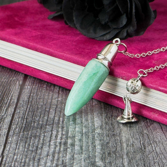 Bullet Dowsing Pendulum | Mixed Gemstone Witchcraft Divination Tool | Platinum-Plated Brass