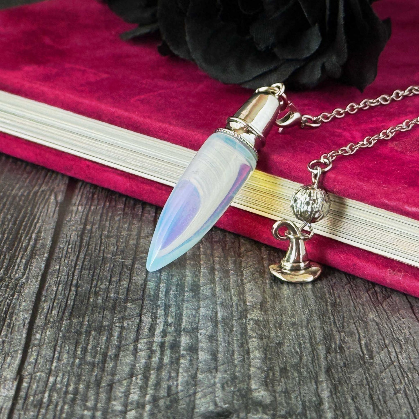 Bullet Dowsing Pendulum: Mixed Gemstone with Platinum-Plated Brass Findings