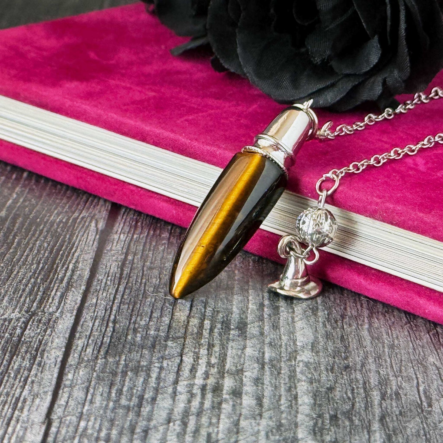 Bullet Dowsing Pendulum: Mixed Gemstone with Platinum-Plated Brass Findings