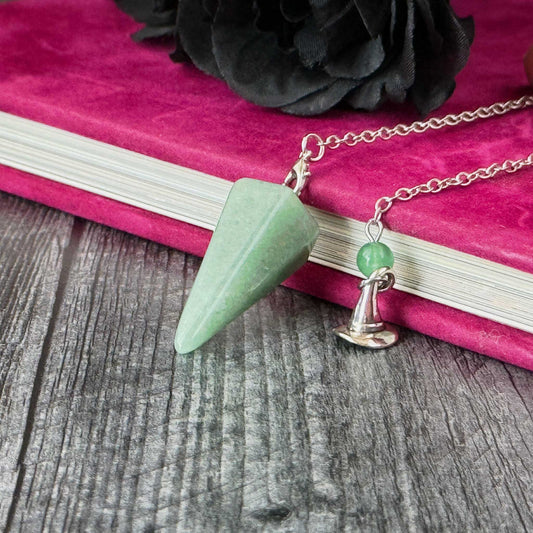Hexagon Point Dowsing Pendulum | Mixed Stone Witchcraft Divination Tool | Platinum Brass