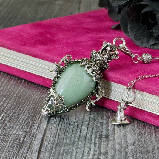 Ornate Dowsing Pendulum | Gemstone Witchcraft Divination Tool | Antique Silver